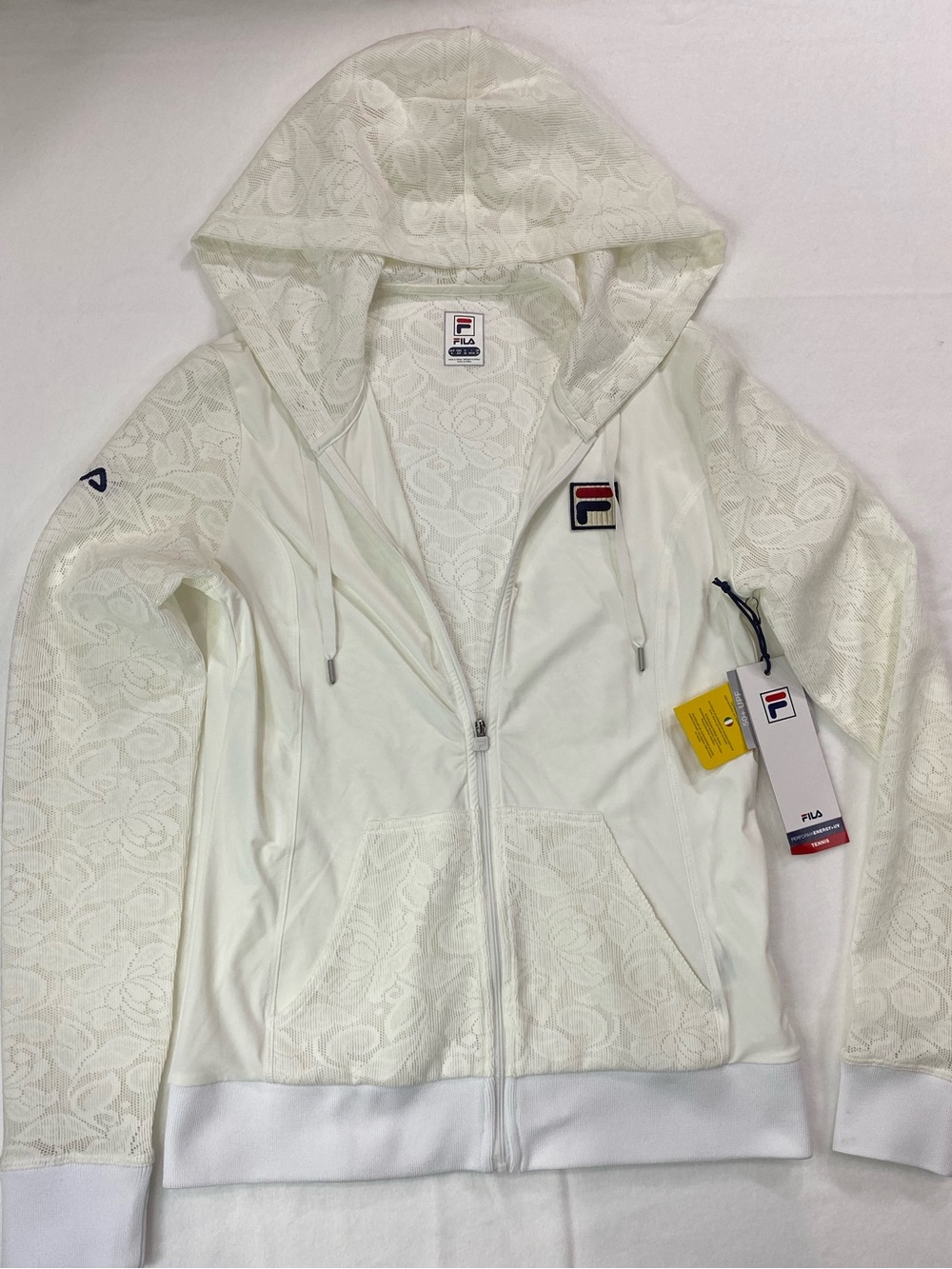 Fila Women's White Lace-Detail Zip Hoodie Jacket- 2018 Wimbledon Championships